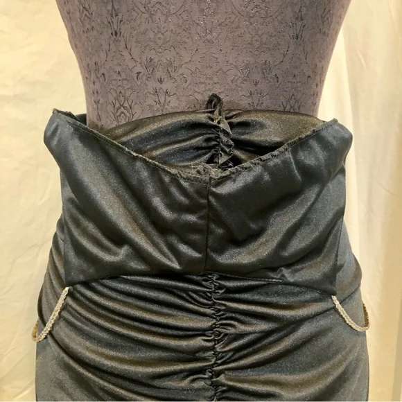 Vintage 1970s Ruched Stretch Knee-Length Disco Dress w/ Rhinestone Straps - Picture 14 of 16